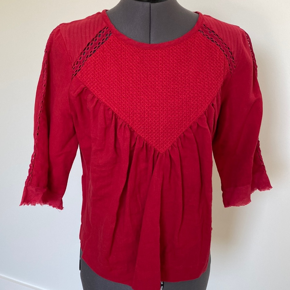 Sita Murt cotton/linen blouse with mixed fabric.
